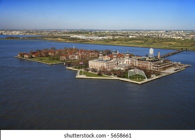 Aerial View Of Ellis Island, New York City.