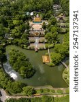 Aerial view of Emperor Tu Duc Tomb. It is divided into a Temple Area and a Tomb Area. Hue. Vietnam, Vietnamese architecture, Mausoleum