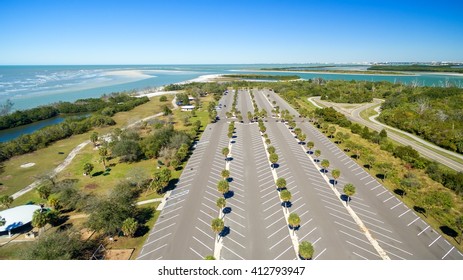 Aerial View Of Empty Car Park.