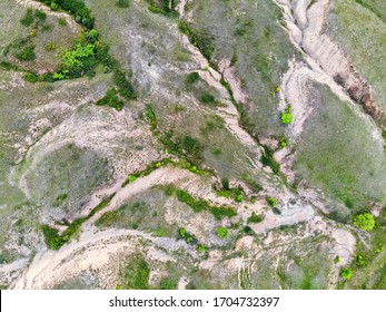 Aerial View Erosion Process On Terrain Surface