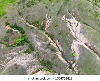 Aerial View Erosion Process On Terrain Surface