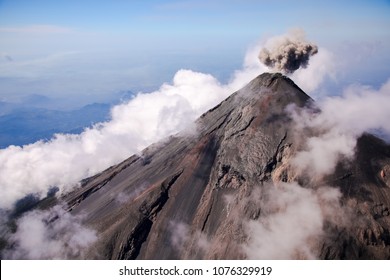 Aerial View Of Erupting Fuego Volcano In Guatemala.