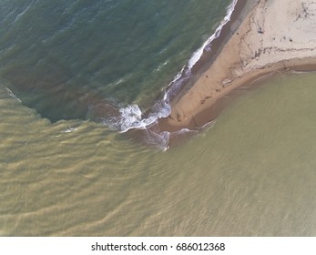 Aerial View Of A Estuary Where The Salt Water Meet Fresh Water.Miracle Phenomenon.beauty Scenic.rarely Happen Located In Kota Bharu,Kelantan,Malaysia