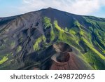 Aerial view of Etna Volcano crater  near Catania, Italy, Sicily.. Silvestri lava volcanic crater at the slopes of Mount Etna