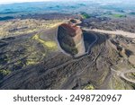 Aerial view of Etna Volcano crater  near Catania, Italy, Sicily.. Silvestri lava volcanic crater at the slopes of Mount Etna