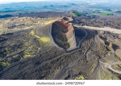 Aerial view of Etna Volcano crater  near Catania, Italy, Sicily.. Silvestri lava volcanic crater at the slopes of Mount Etna - Powered by Shutterstock