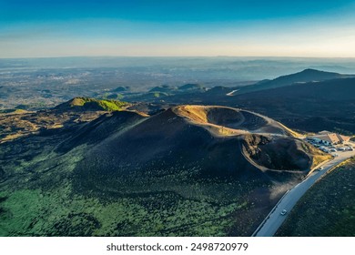 Aerial view of Etna Volcano crater  near Catania, Italy, Sicily.. Silvestri lava volcanic crater at the slopes of Mount Etna - Powered by Shutterstock