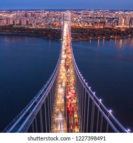Aerial view of the evening rush hour traffic on George Washington Bridge, as viewed from New Jersey - Shutterstock ID 1227398491