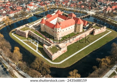 Aerial view with Fagaras Citadel Fortress in Romania