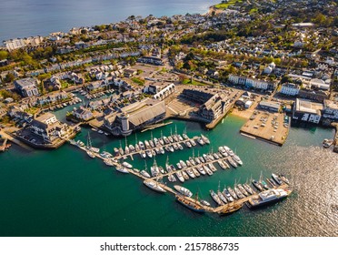 The aerial view of Falmouth, a town on the coast of Cornwall in southwest England