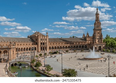 Aerial view of the famous Plaza de España in Seville, Spain, on a sunny day - Powered by Shutterstock