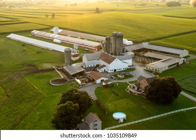 An Aerial View Of Farm Buildings And Farmland In Southern Lancaster County.