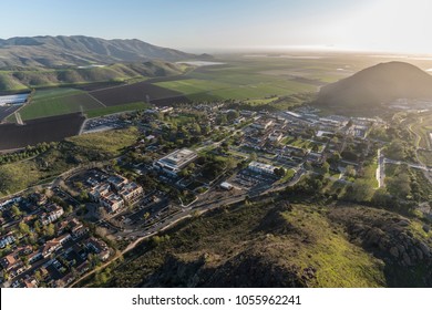 Aerial View Of Farm Fields And California State University Channel Islands Campus In Camarillo California.