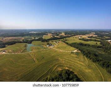 Aerial View Of Farm Fields And Trees In Mid-west Missouri Early Morning