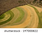 Aerial view of farm fields using traditional strip cropping