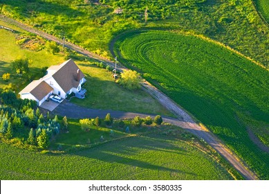 Aerial View Of Farm House In Eastern Washington State