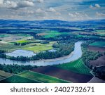 An aerial view of farms and farm land in the Willamette Valley near Eugene Oregon