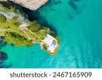 Aerial view of Faro del Caballo (Santoña), Cantabria, Spain. Caballo lightouse from a drone.