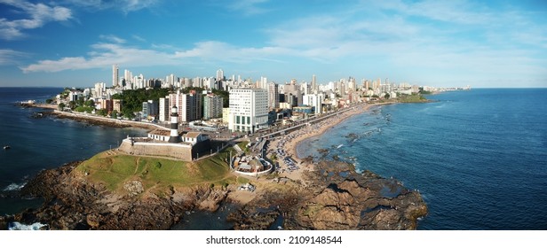 Aerial view of Farol da Barra in Salvador, Bahia, Brazil