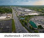 Aerial view of Fayette mall on Nicholasville road of Lexington, Kentucky and surrounding parking lots. Lexington green shopping complex on the foreground.