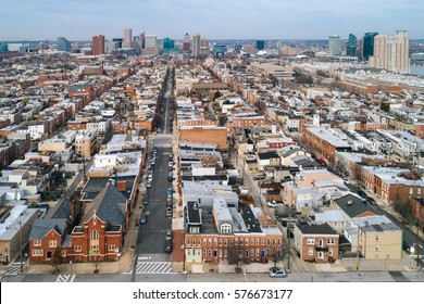 Aerial View Of The Federal Hill Neighborhood, In Baltimore, Maryland.