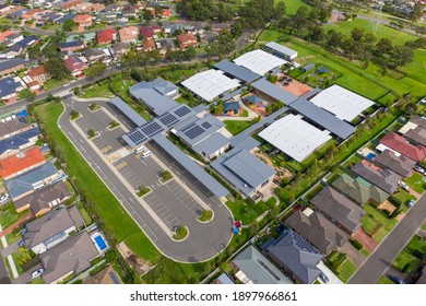 Aerial view of Fernhill School in the suburb of Glenmore Park in New South Wales in Australia