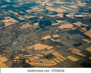 Aerial View Of Fertile Farmlands Surrounding Urbane Sprawl Of  The City Of Bisbane In  Queensland Australia