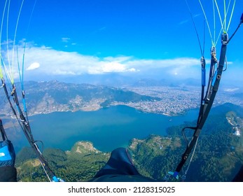 Aerial View Of Fewa Lake And Pokhara, Taken By Paraglider Eagle Eye View