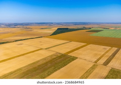 Aerial view of a field with cultivated agricultural land - Shutterstock ID 2368684965