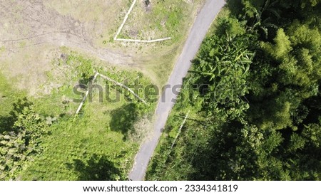Aerial view field and trees in Mindi, Klaten, Central Java, Indonesia.