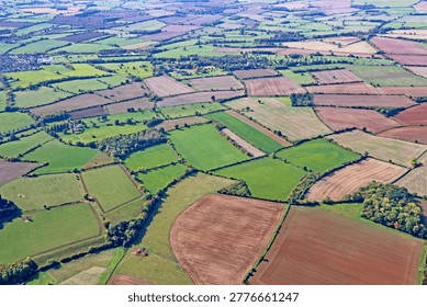 Aerial view of the fields of North Devon , England