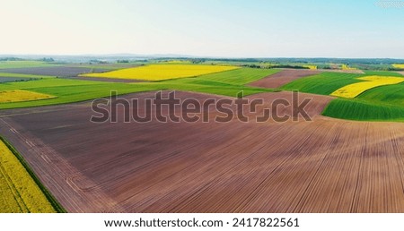 Image, Stock Photo Aerial View Of Vegetable Gardens In Small Town Or Village. Skyline In Summer Evening. Village Garden Beds In Bird’s-eye View