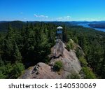 Aerial view of firetower on the summit in the Adirondack Mountains