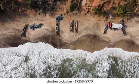 Aerial View Of Fishing Boats At Kokrobite Accra Ghana