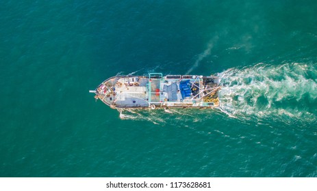 Aerial View Fishing Vessel Seen At Kota Kinabalu Seafront