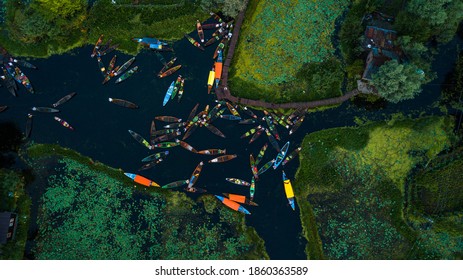 Aerial View of Floating Market in Kashmir