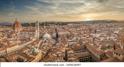 Aerial View Of Florence During Sunset, Dome Of Firenze