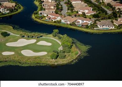 Aerial View Of Florida  Golf Course, Water Feature And Residential Community