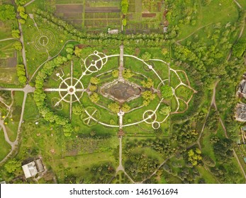 Aerial View. Flowerbed In The Botanical Garden.