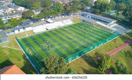 Aerial View Of A Football Field Captured By Drone