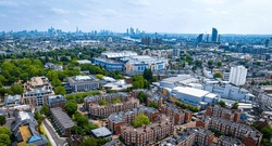 Aerial View Of A Football Stadium In London's District Of Chelsea, England