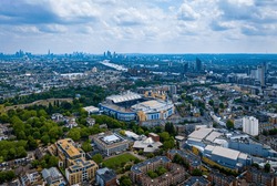 Aerial View Of A Football Stadium In London's District Of Chelsea, England
