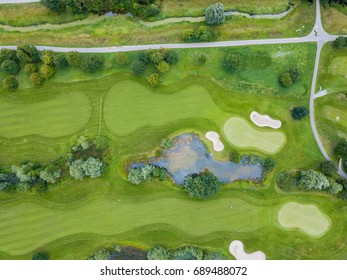 Aerial View Of Footpath On Golf Course In Europe