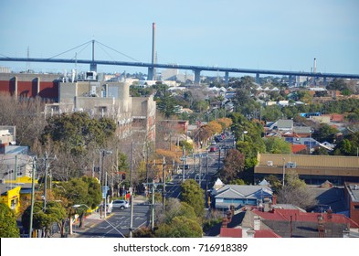 Aerial View From Footscray Overlooking Melbourne's Suburban Street And West Gate Bridge, Melbourne.