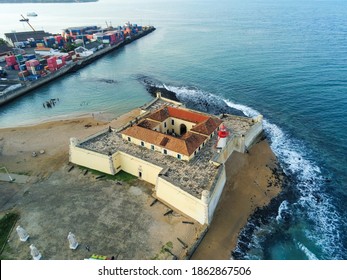 Aerial View From The São Sebastião Fort In São Tomé E Principe And On  Background The Sea Port.