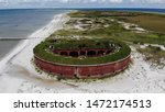 Aerial view of Fort Massachusetts on ship island, Mississippi Gulf Coast.  