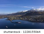 Aerial view of Fort William Pier, town and Ben Nevis Mountain