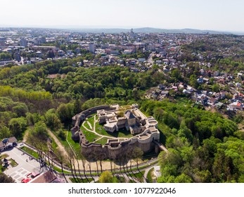 Aerial view of the fortress from Suceava city, Romania