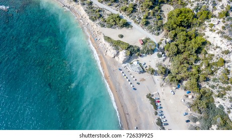 Aerial View Of Fourni Beach, Rodos Island, Aegean Greece