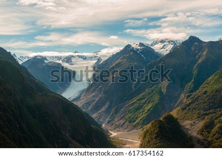 Aerial view of Fox glaciers Southern island, New Zealand